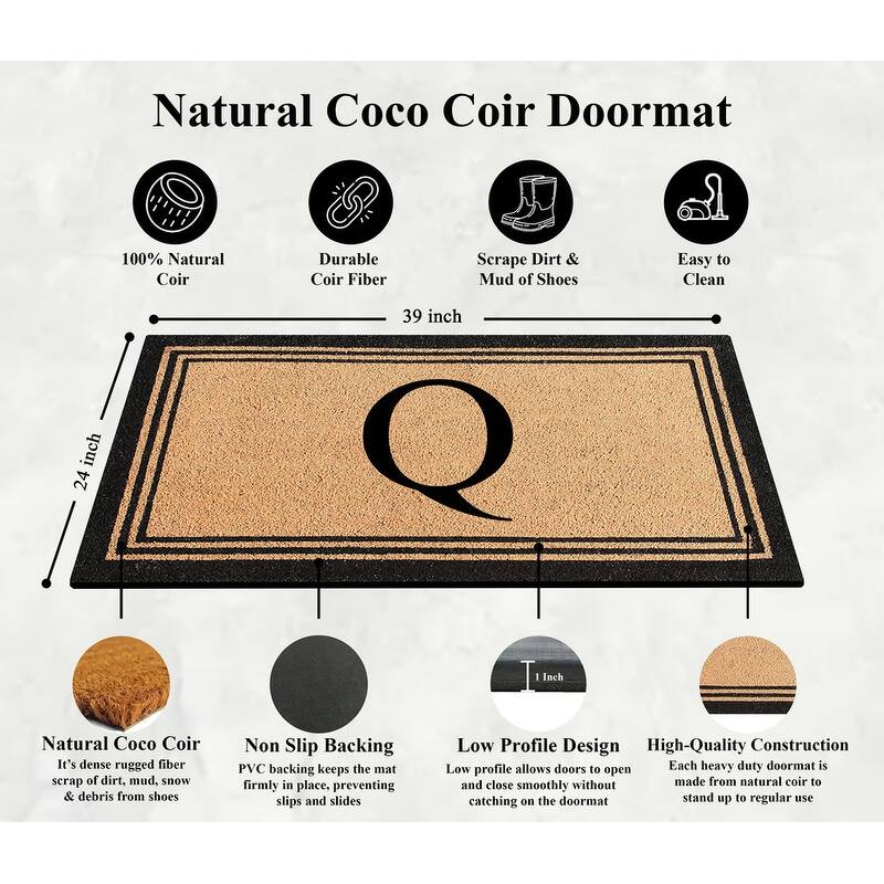 A1HC Pure Natural Coir Monogrammed Heavy Duty PVC Backing Doormat