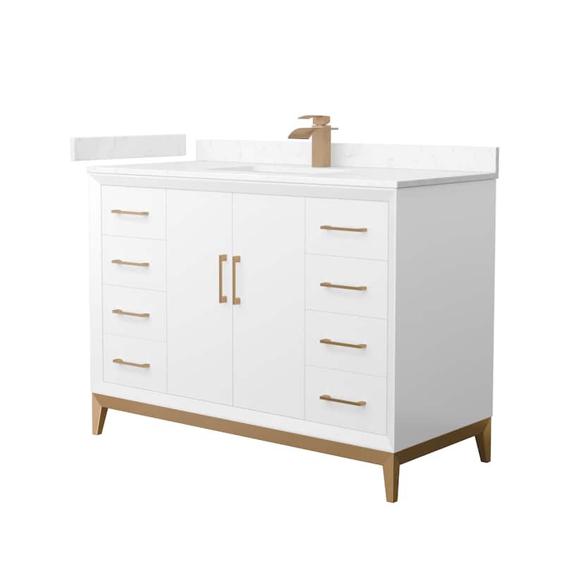 Wyndham Collection WCH818148S-VCA-UNSMXX Amici 48" Free Standing - White / Carrara Cultured Marble Top / Satin Bronze