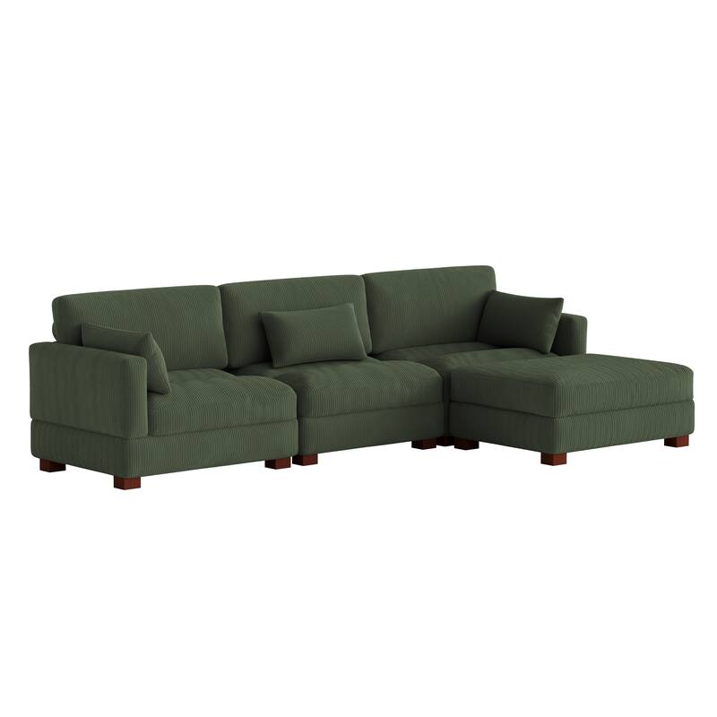 Corduroy Modular Sectional Sofa with Ottoman and Pillows