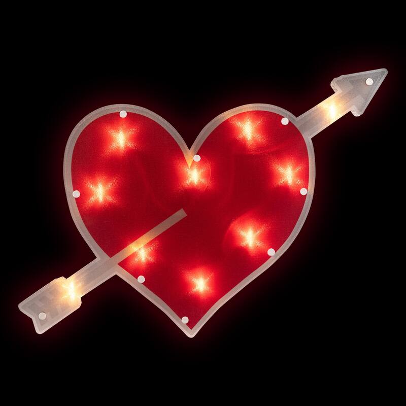 18" Lighted Red Heart Arrow Valentine's Day Window Silhouette Decor