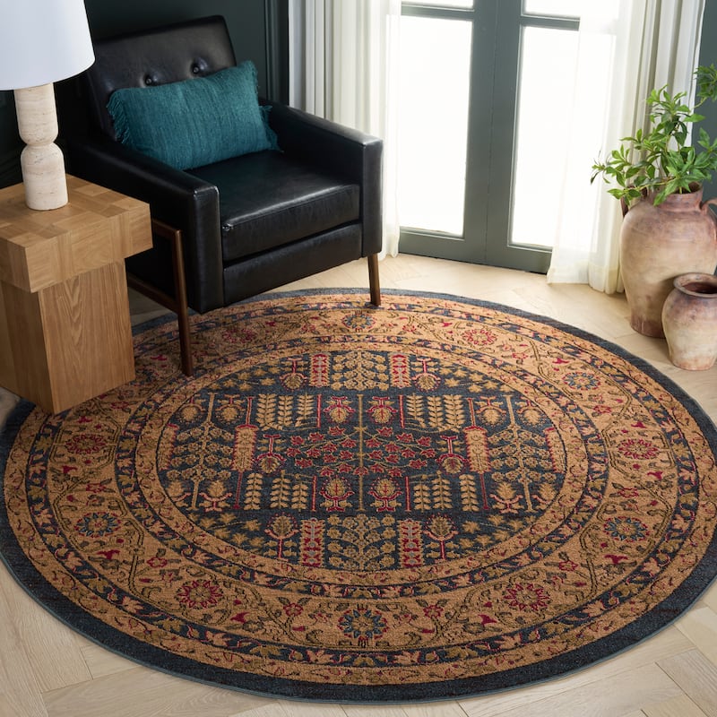 SAFAVIEH Mahal Laurene Traditional Oriental Rug - 8' Round - Navy/Natural