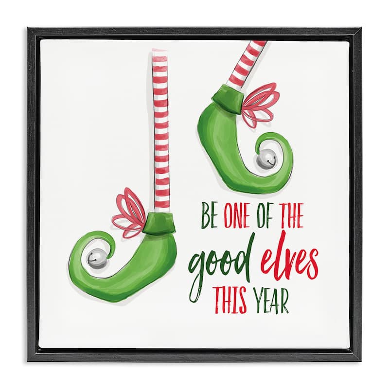 Stupell Festive Be A Good Elf Framed Floater Canvas Wall Art Design By Dogwood Portfolio - 25 x 25 - Black