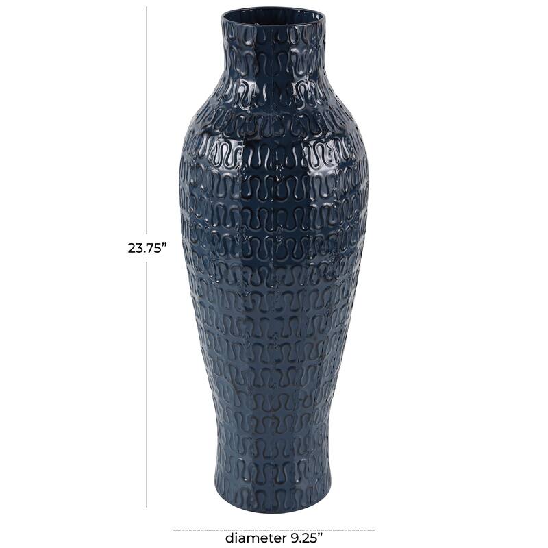 Dark Blue Metal Dimensional Textured Decorative Vase with Wavy Pattern
