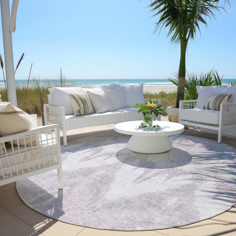 Machine Washable Indoor/ Outdoor Chantille Boho Ikat Rug - Lavender - 8' x 8'