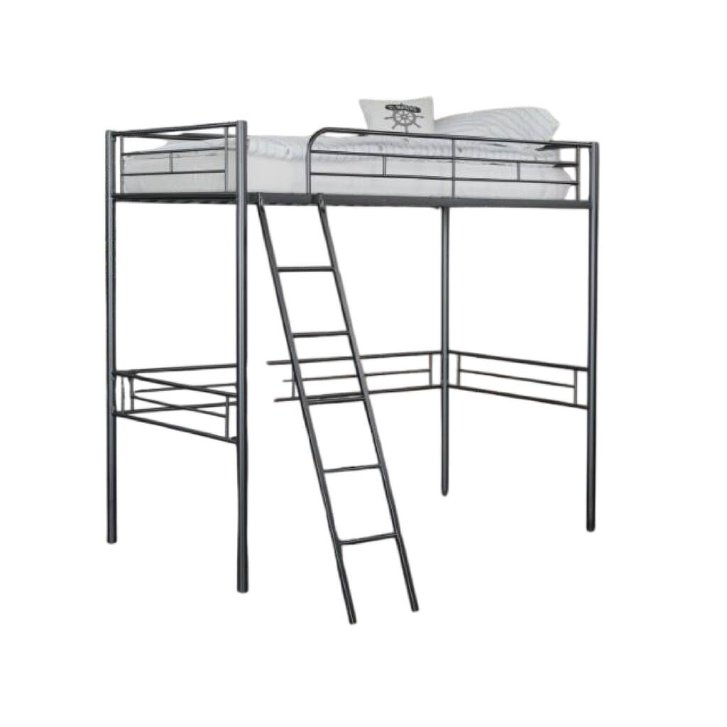 Mylz Twin Loft Bed, Black Metal Frame with Attached Angled Ladder