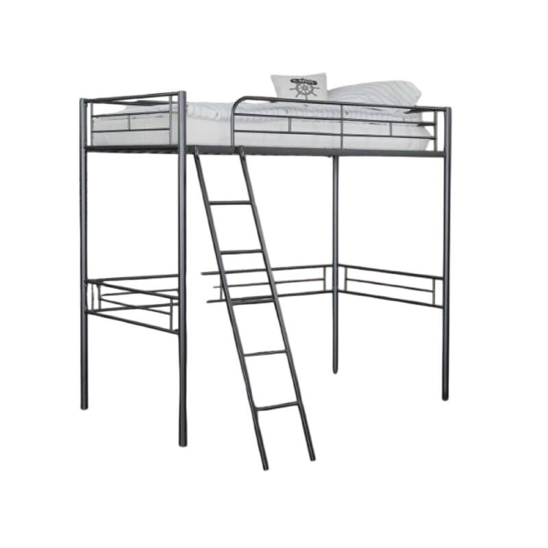 Mylz Twin Loft Bed, Black Metal Frame with Attached Angled Ladder