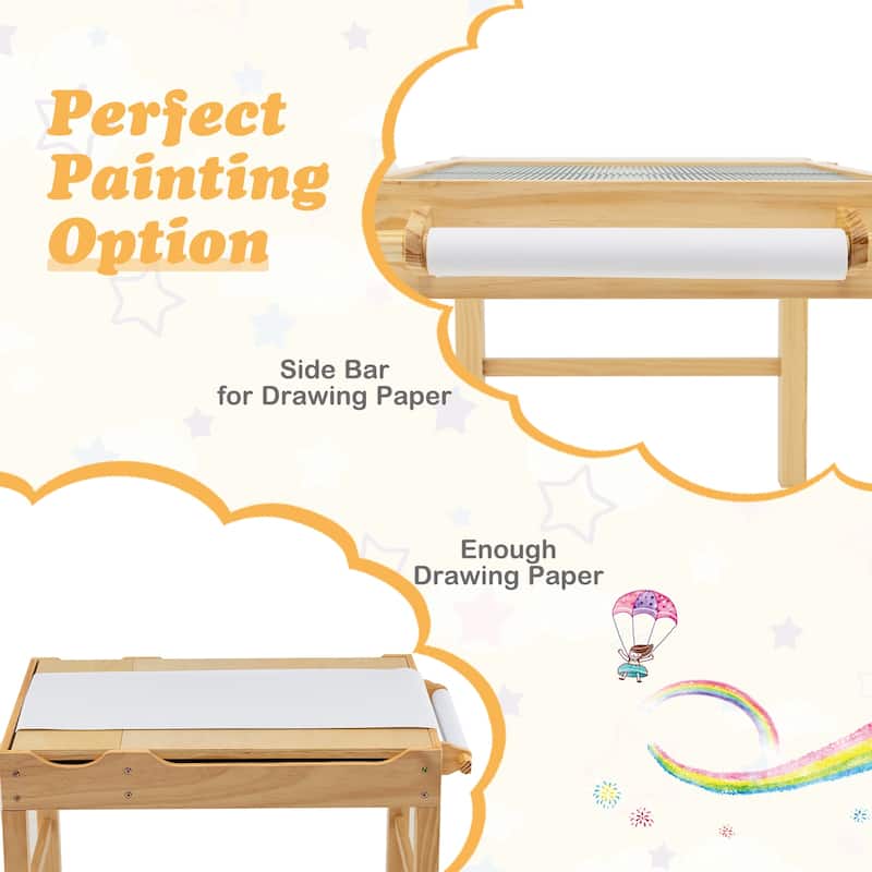 Wooden Kids Multi Activity Play Table with Storage Paper Roll - 34" x 23.5" x 22.5" (L x W x H)