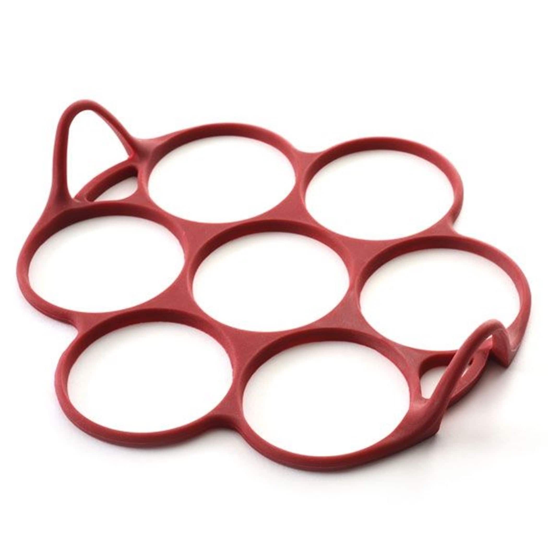 Norpro Silicone Silver Dollar Size Pancake / Egg Ring with Easy Lift Handles - Red