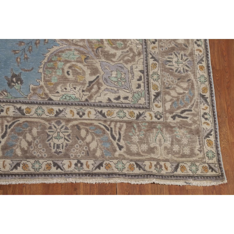 Blue Tabriz Persian Vintage Area Rug Handmade Bedroom Wool Carpet - 8'1" x 11'4"