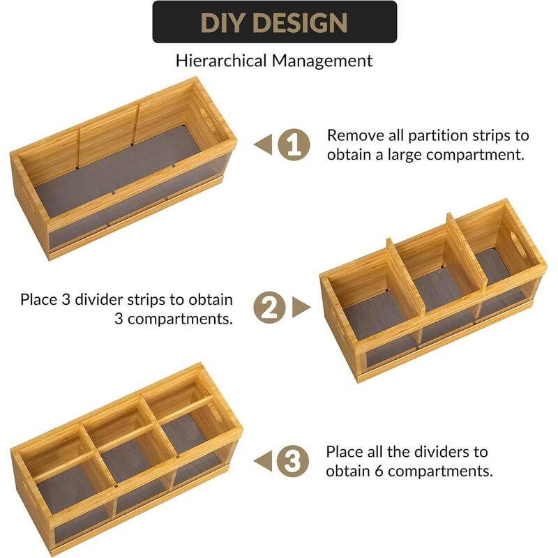 6 Compartments Kitchen Cooking Bamboo Utensil Holder Organizer for Countertop