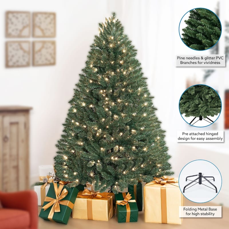 Prague Artificial Christmas Tree with Lights, Pine Fir Prelit Christmas Tree, Christmas Tree with Lights and Tips
