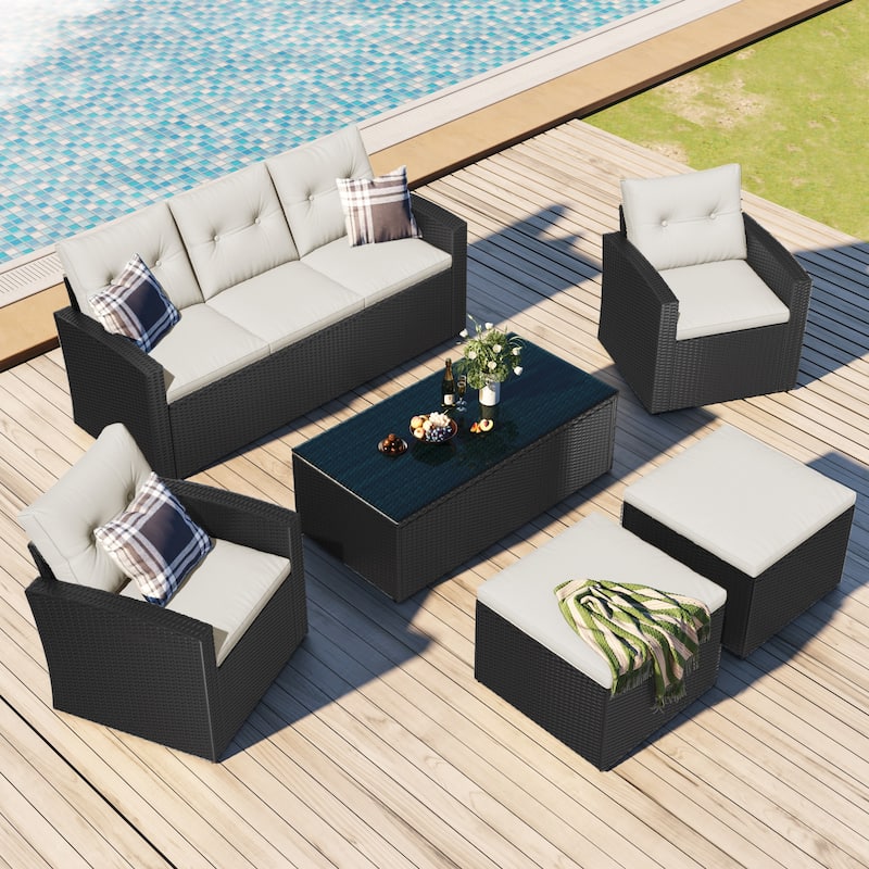 6-Piece All-Weather Wicker PE Rattan Conversation Sectional Set with Coffee Table