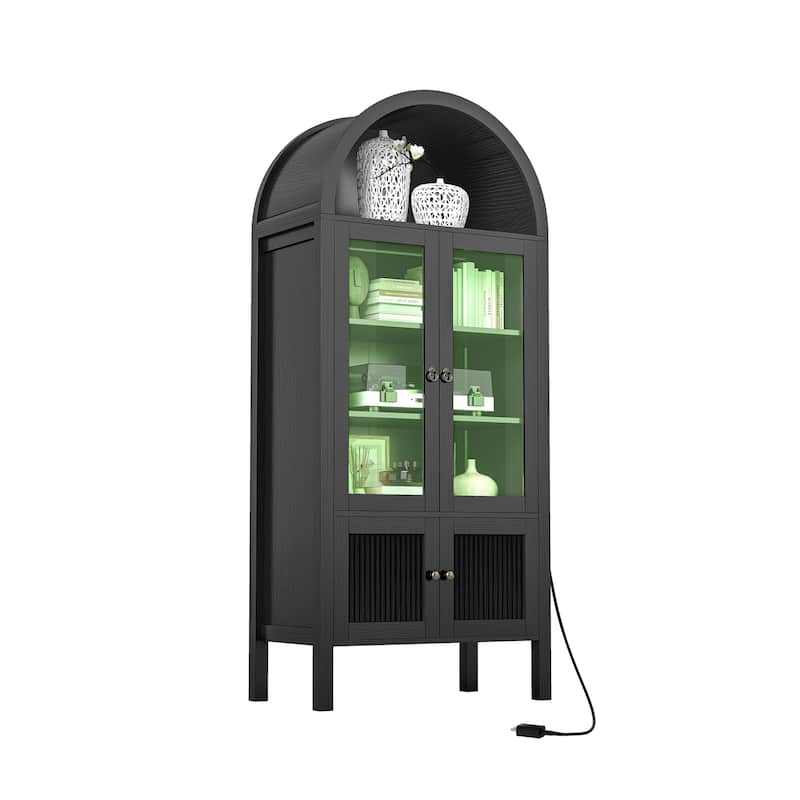 Moasis 71" Tall Arched Storage Display Cabinet with LED Light - Black
