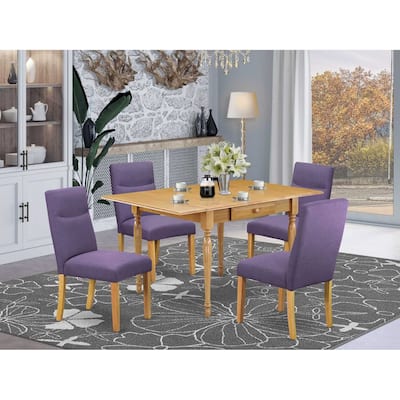 HomeStock 5-Pc Natural Oak Finish Solid Wood Top - Dining Room Set with Dropleaf - Seats 4