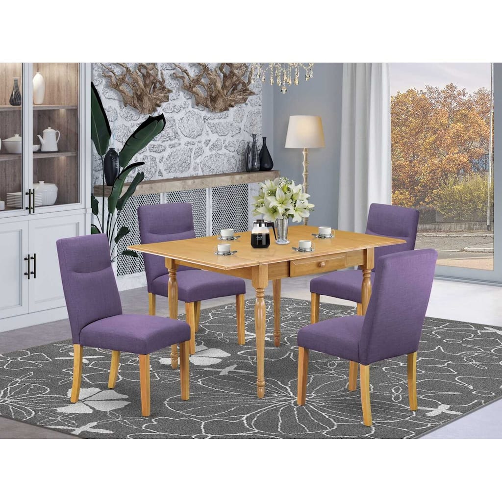 HomeStock 5-Pc Natural Oak Finish Solid Wood Top - Dining Room Set with Dropleaf - Seats 4