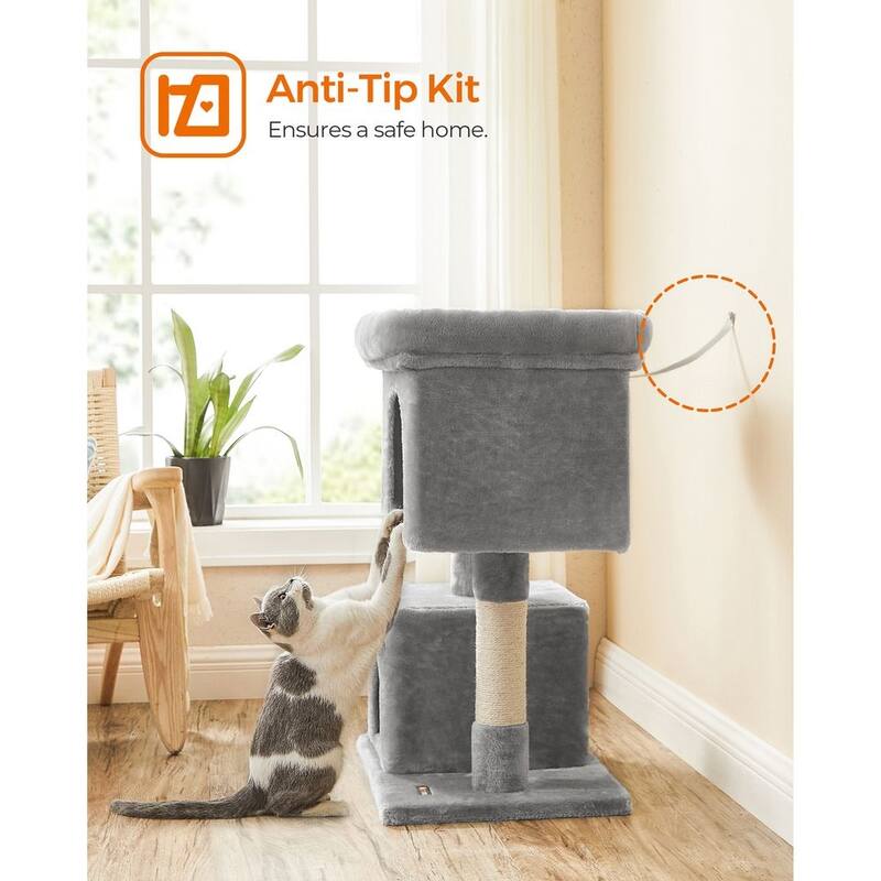Plush Multi-Level Cat Tower with 2 Spacious Cat Caves and Scratching Posts