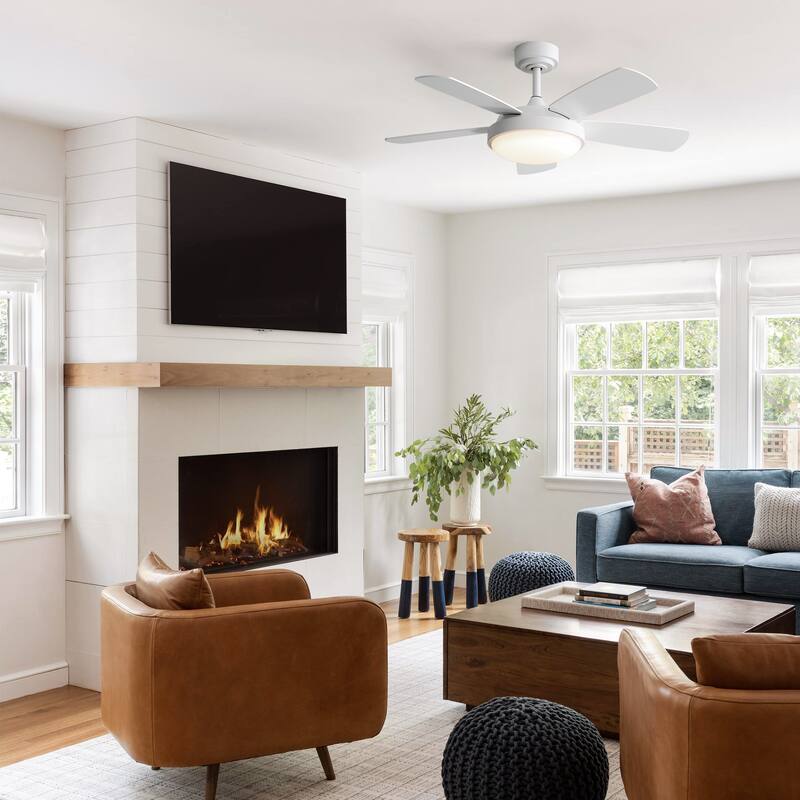 42 Inch White Ceiling Fan with 22W LED Light and Remote Control MDF Blades Reversible DC Motor