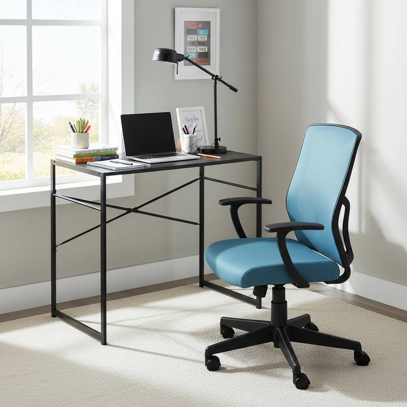 Homylin 39.4" Small Modern Computer Desk with Metal Frame, Black