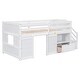 preview thumbnail 11 of 10, White Twin Solid Wood Low Loft Bed with Stair & Drawer