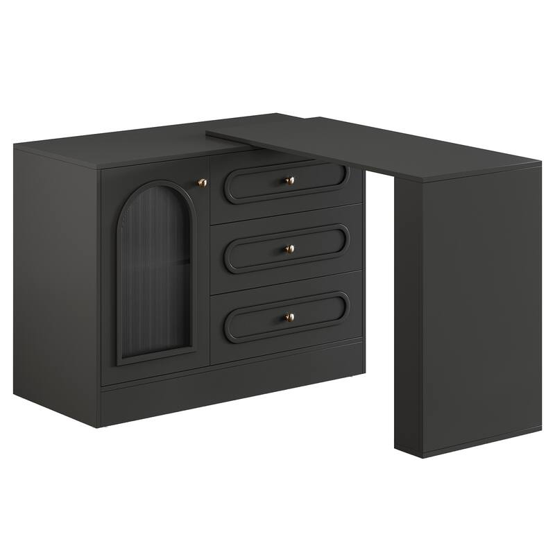 Modern 360° Rotatable Vanity Desk with 3 Drawers, White Corner Vanity