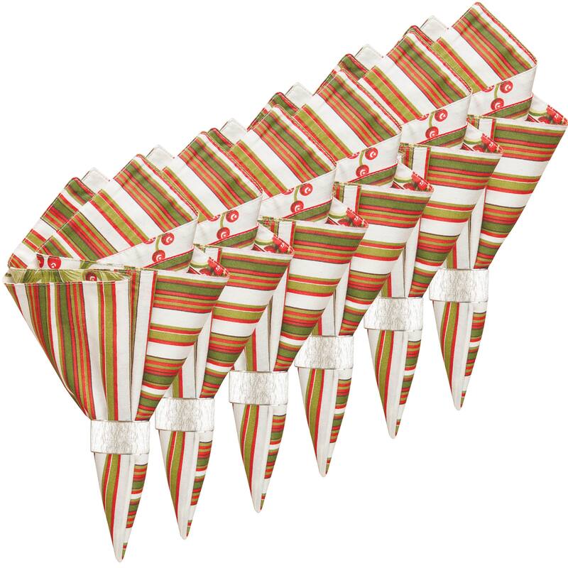 Mistletoe Cream Cotton Reversible Napkin Set of 6 - Set of 6