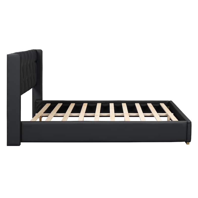 Elegant Upholstered Bed with Unique Metal Design
