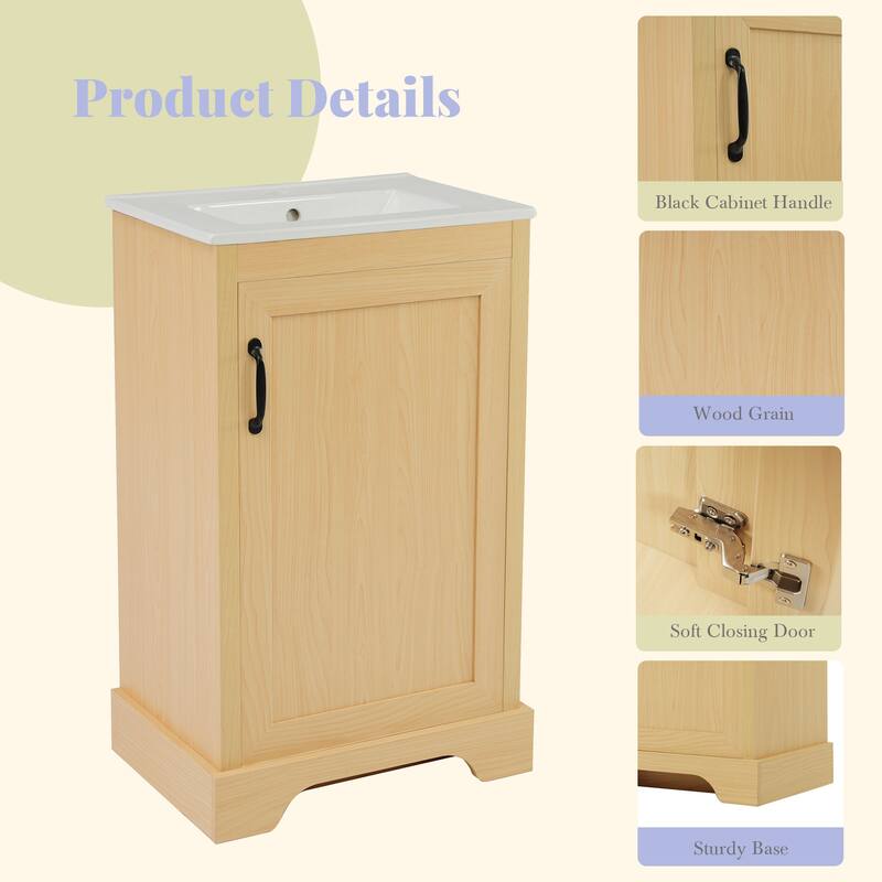 20" Bathroom Vanity with Sink, Bathroom Cabinet with Soft Closing Door, Storage Rack and Adjustable Shelve, Natural Wood