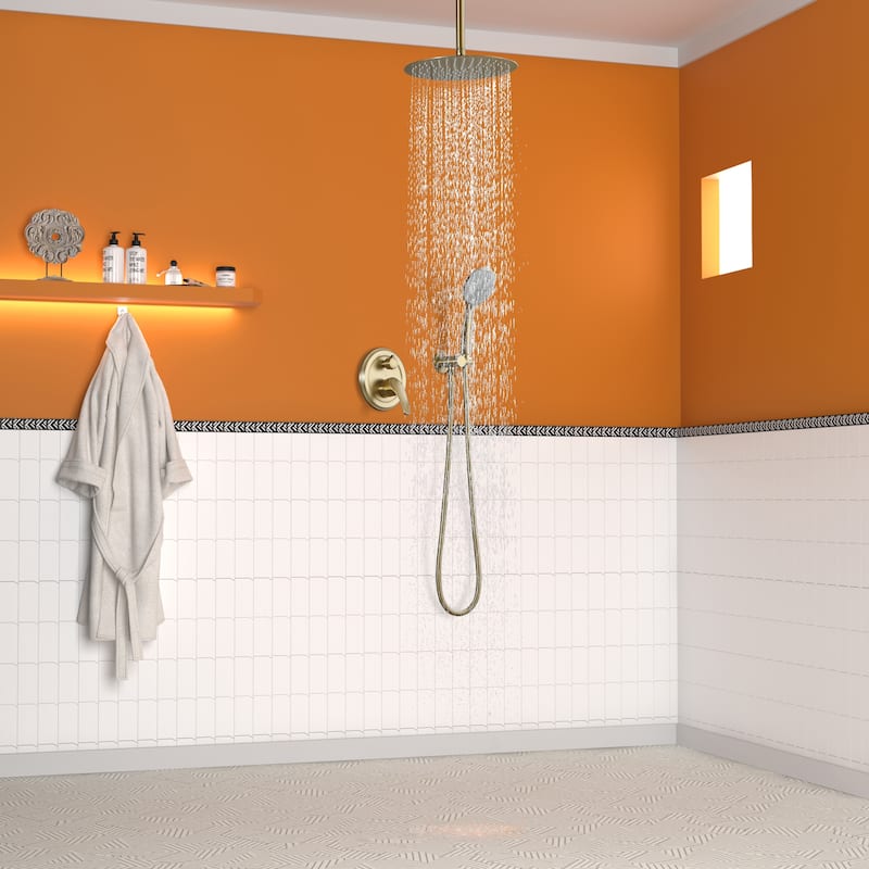 5-Spray Patterns with 2.5 GPM 12 in. Ceiling Mount Dual Shower Heads with Valve Included