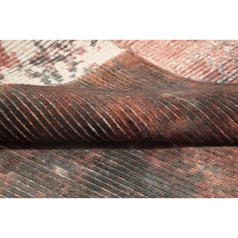 Hand Knotted Oriental Viscose Silk Carpet Modern Abstract Oranges & Rust Abstract Area Rug - 8' 0'' X 5' 1''