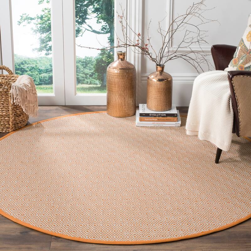 SAFAVIEH, Handmade Flatweave Montauk Brice Casual Cotton Rug - 6' Round - Ivory/Rust
