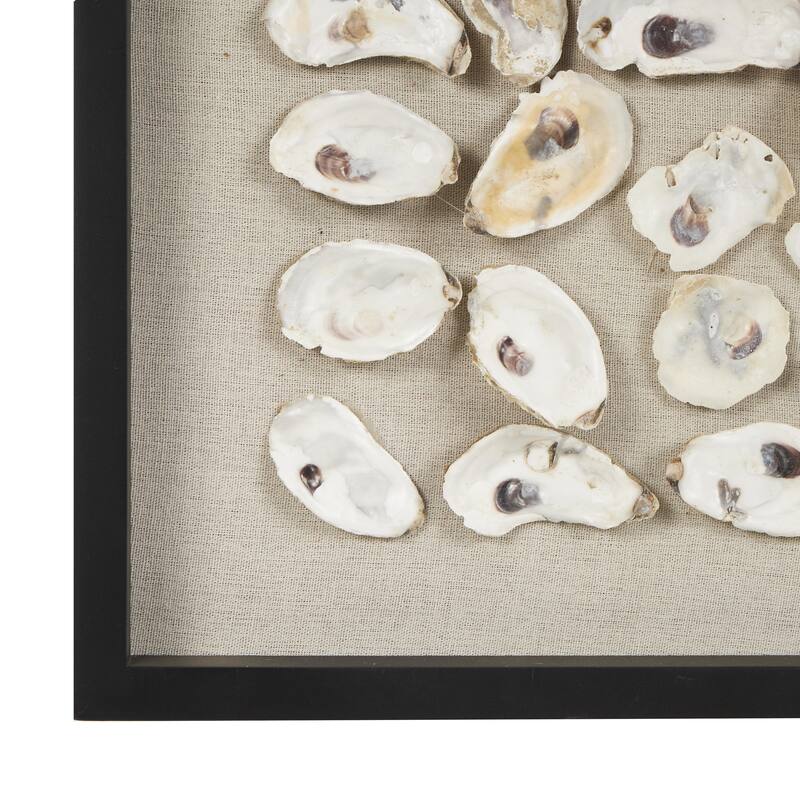 Shell Handmade Abstract Wall Decor with Beige Linen Backing and Black Frame - Cream - Roche River Decor