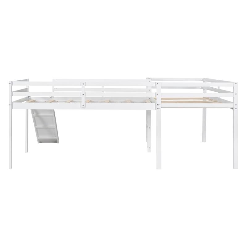 L-Shaped Twin Loft Bed with Built-in Slide and Ladder, Corner Design, Ideal for Small Spaces, No Box Spring Required