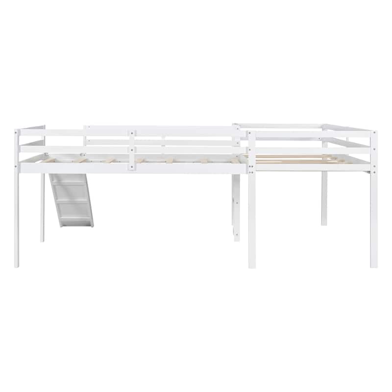 L-Shaped Twin Size Loft Platform Bed Frame with Ladder and Slide, Space-Saving Design with Fun Features for Kids Bedrooms