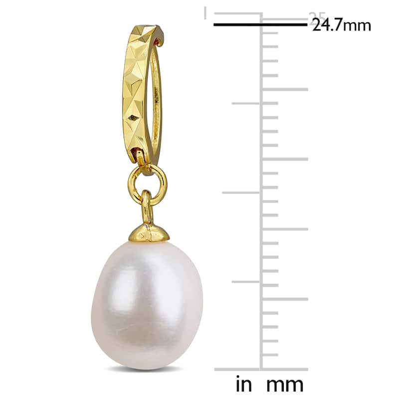 Miadora 8-9mm Cultured Freshwater Pearl Huggie Drop Earrings Yellow Plated Sterling Silver