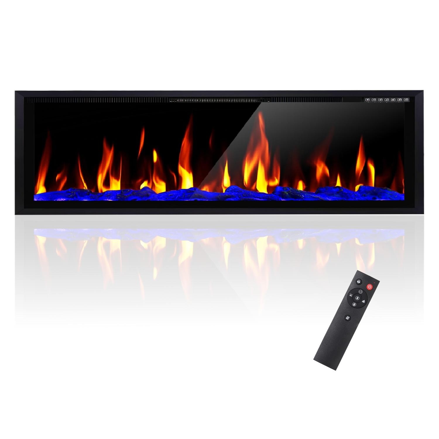 BOSSIN Recessed Wall Mount Electric Fireplace - Ultra-Narrow Frame, Low Noise, Remote w/Timer, Adjustable Flame Color & Speed