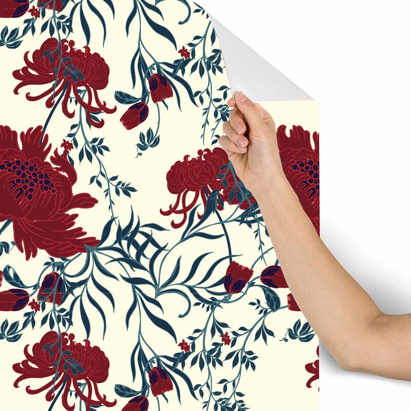 Dahlia Elegant Red Flowers Removable Wallpaper - 24'' inch x 10'ft