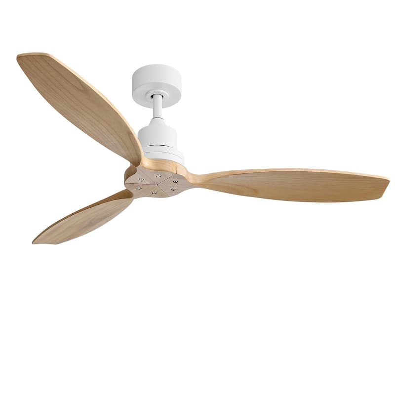 Sofucor 52-inch Solid Wood Ceiling Fan with LED Light,Remote Control Included,Reversible,Quiet and Powerful - Without Light - White with Natural Wood Blades