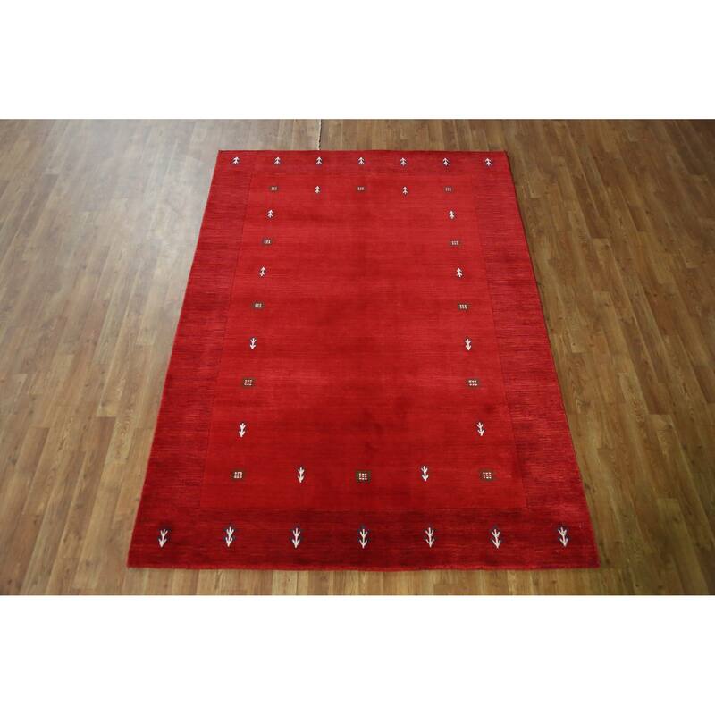 Hand Knotted Oriental 100% Wool Carpet Tribal Tribal Red Gabbeh Area Rug - 7' 6'' X 5' 4''