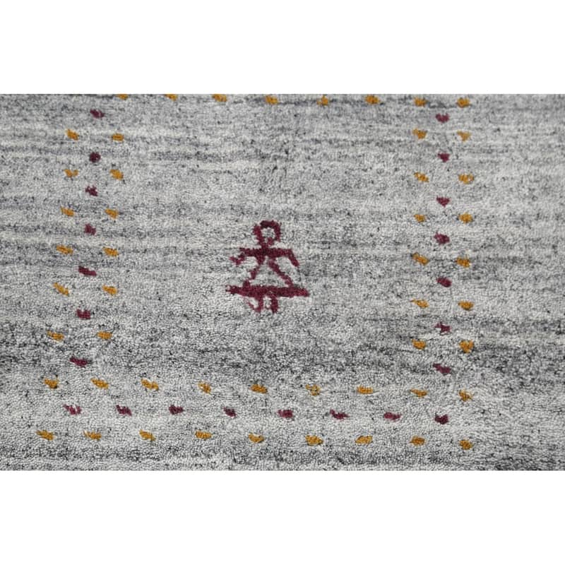 Tribal Striped Gabbeh Indian Area Rug Handmade Grey Wool Carpet - 6'9"x 8'3"