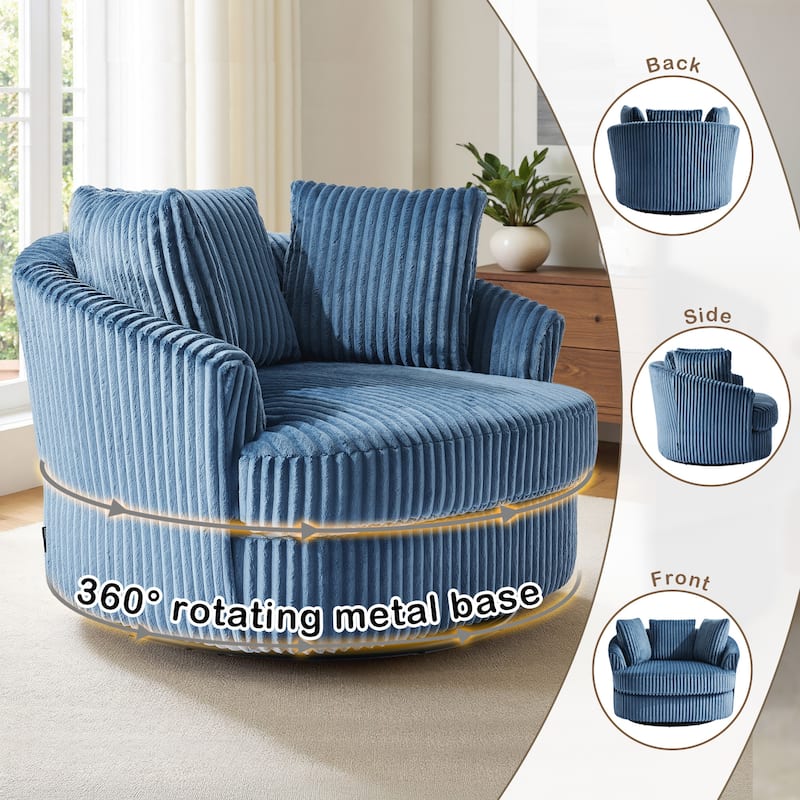 Oversized 43" W Corduroy Slipcovered Swivel Barrel Chair with Pillows Set of 2