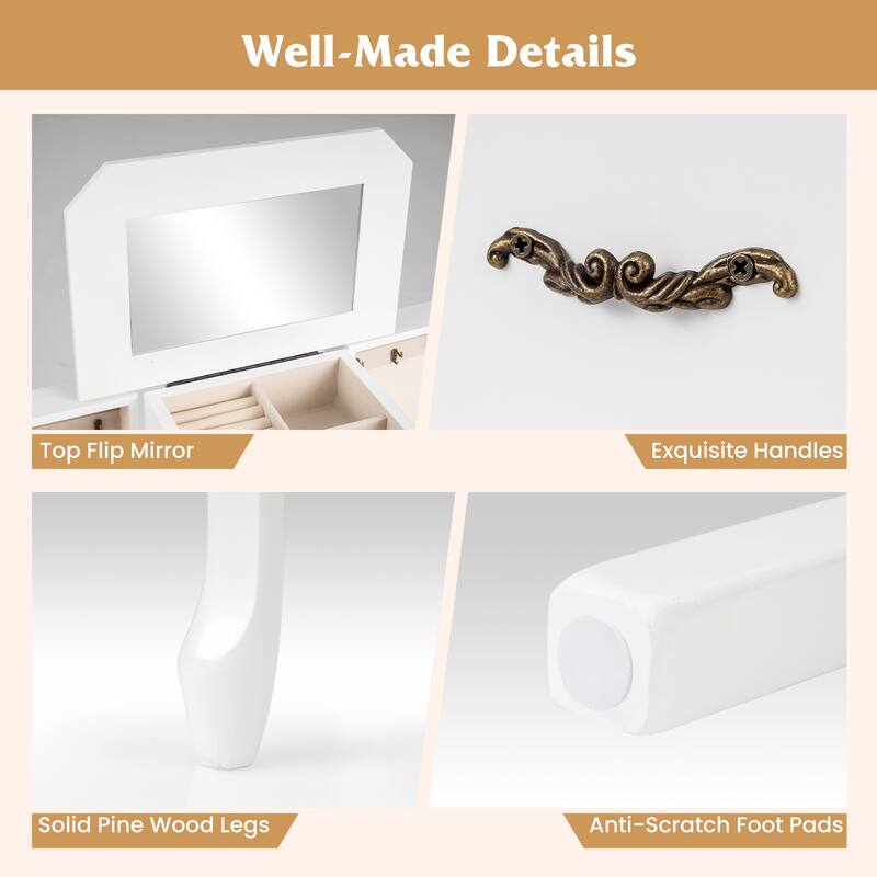 Gymax Jewelry Wood Cabinet Armoire Storage Box Chest St& Organizer