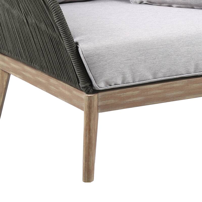 Athos Solid Eucalyptus Wood and Charcoal Rope Outdoor Patio Club Chair with Cushions