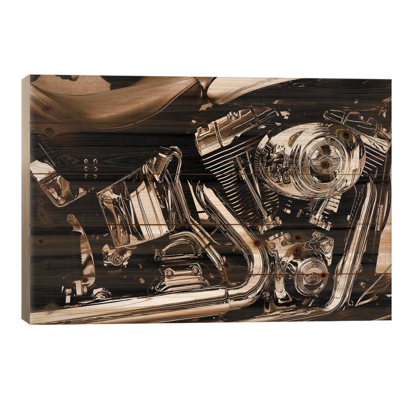 Harley Motorcycle Print On Wood by Unknown Artist - Multi-Color - 26x40x1.5