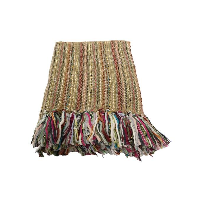 Home&Manor Handcrafted Wool & Cotton Throw Blanket Garden Weave