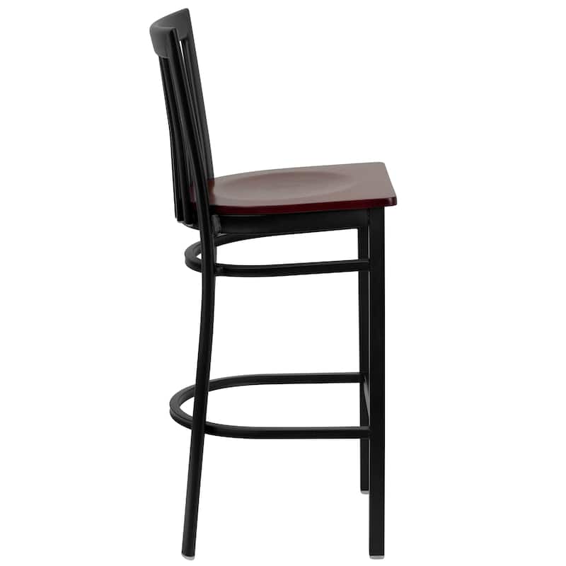 School House Back Metal Restaurant Barstool (Set of 2) - 17.25"W x 19.5"D x 41.75"H - 17.25"W x 19.5"D x 41.75"H