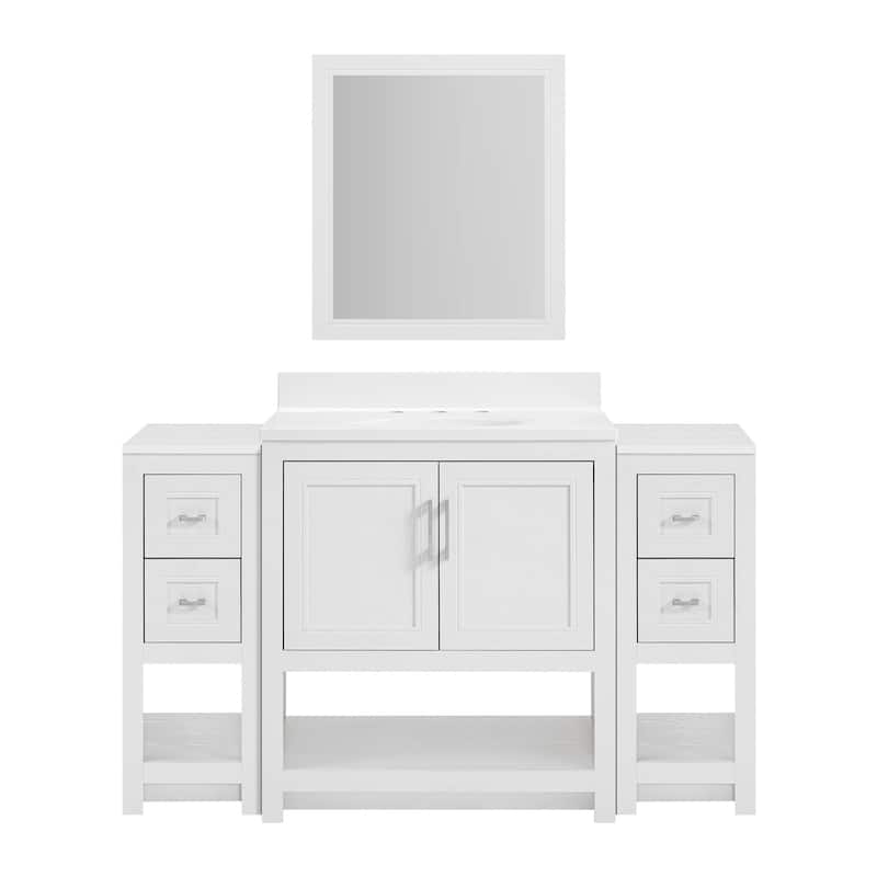 Blakely Modular Vanity Set, 25/31 Inch Vanity Base with Dual 12 Inch Side Cabinets & Mirror