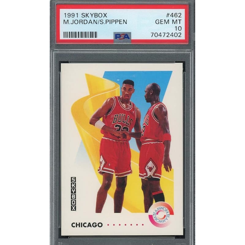 Michael Jordan Scottie Pippen 1991 Skybox Basketball Card #462 Graded PSA 10 - 8'6" x 11'6"