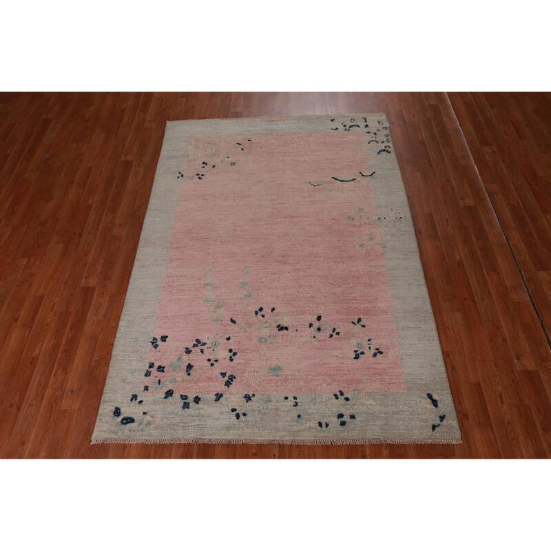 Hand Knotted Oriental 100% Wool Carpet Traditional Floral Pink Art Deco Area Rug - 7' 3'' X 4' 10''