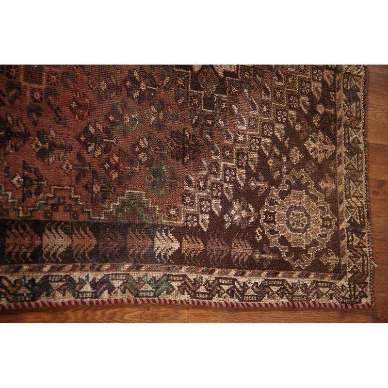 Qashqai Persian Antique Area Rug Hand-Knotted Wool Carpet - 3'9"x 4'10"