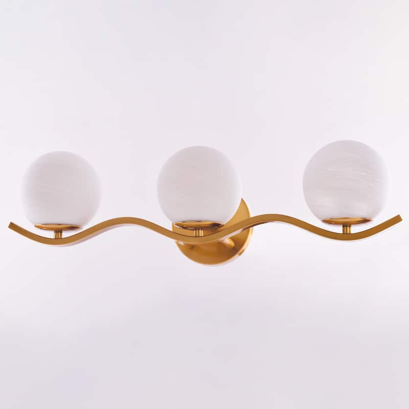 VAXCEL Monticello Bathroom Vanity Lighting Fixture, White Alabaster Glass Globe Shades, Dimmable, Reversible Wall Light